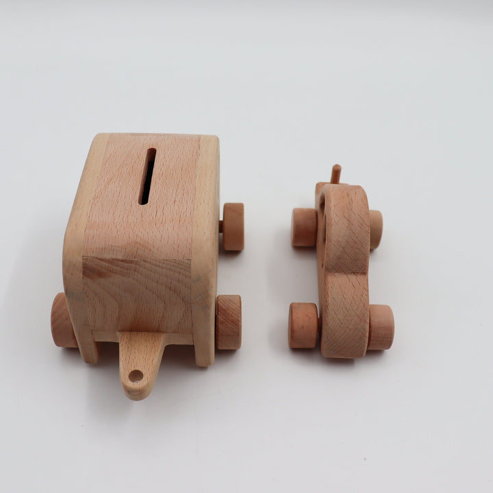 Wooden Caravan Piggy Bank|Wooden Handmade Coin Bank|Rustic Money Saving Duo|Money Box Car Toy for Kid|Baby Shower Gift|Xmas Gift