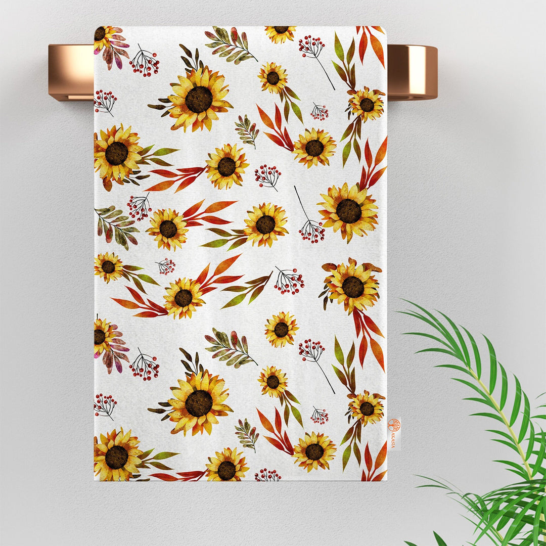 Fall Hand Towel|Sunflower Dishcloth|Autumn Tea Towel|Leaf Dust Remover|Dry Leaf Kitchen Towel|Floral Dish Cloth|Boho Cleaning Cloth