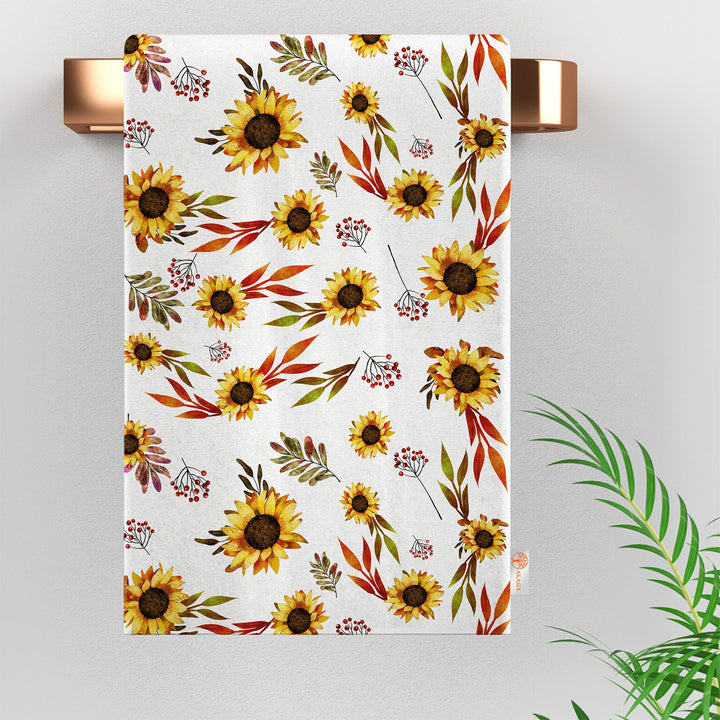 Fall Hand Towel|Sunflower Dishcloth|Autumn Tea Towel|Leaf Dust Remover|Dry Leaf Kitchen Towel|Floral Dish Cloth|Boho Cleaning Cloth