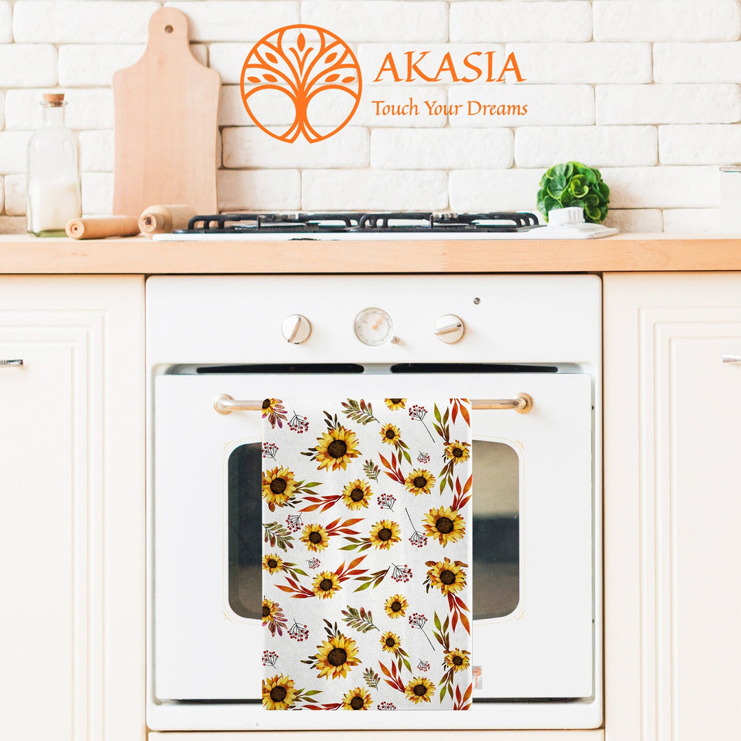 Fall Hand Towel|Sunflower Dishcloth|Autumn Tea Towel|Leaf Dust Remover|Dry Leaf Kitchen Towel|Floral Dish Cloth|Boho Cleaning Cloth