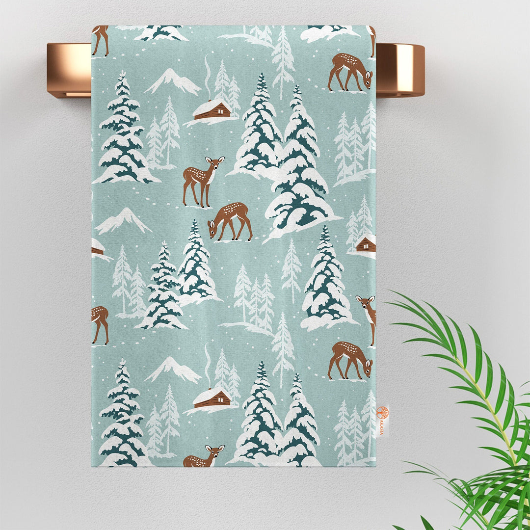 Snow Dish Cloth|Pine Tree Kitchen Towel|Deer Dishcloth|Winter Cleaning Cloth|Seasonal Tea Towel|Snowflake Reusable TowelSnowflake Hand Towel