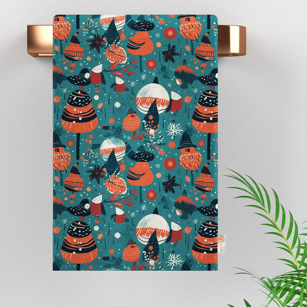 16x24 Dish Cloth|Seasonal Dishcloth|Xmas Kitchen Towel|Boho Tea Towel|Cozy Reusable Towel|Leaf Cleaning Cloth|Winter Hand Towel