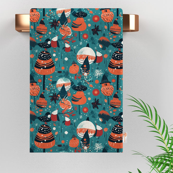 16x24 Dish Cloth|Seasonal Dishcloth|Xmas Kitchen Towel|Boho Tea Towel|Cozy Reusable Towel|Leaf Cleaning Cloth|Winter Hand Towel