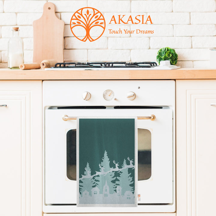 Pine Tree Dish Cloth|Cozy Reusable Towel|Xmas Deer Tea Towel|Xmas Cleaning Cloth|Winter Hand Towel|Stylish Kitchen Towel|16x24 Dishcloth