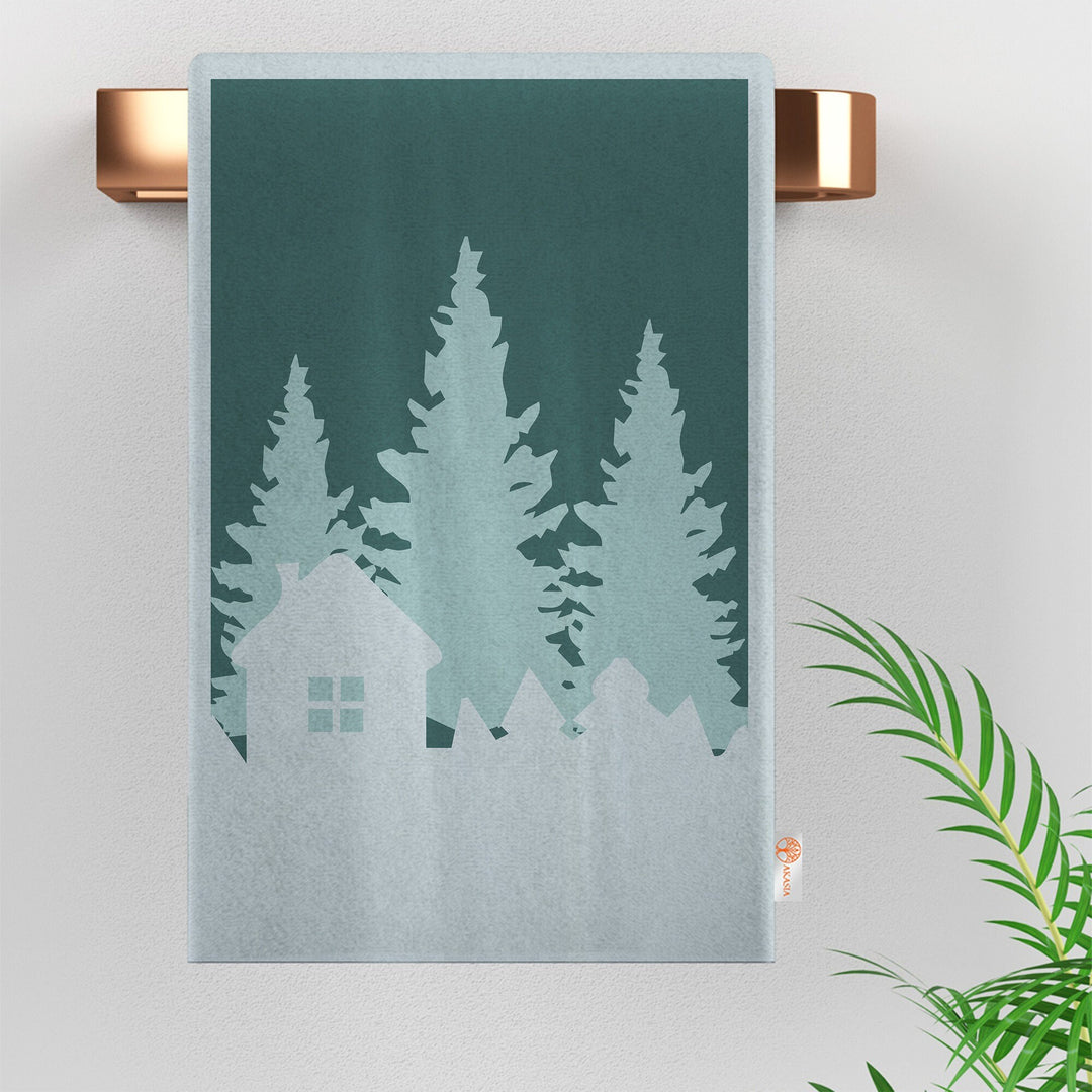 Pine Tree Dish Cloth|Cozy Reusable Towel|Xmas Deer Tea Towel|Xmas Cleaning Cloth|Winter Hand Towel|Stylish Kitchen Towel|16x24 Dishcloth