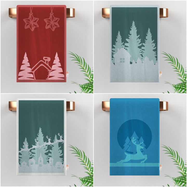 Pine Tree Dish Cloth|Cozy Reusable Towel|Xmas Deer Tea Towel|Xmas Cleaning Cloth|Winter Hand Towel|Stylish Kitchen Towel|16x24 Dishcloth