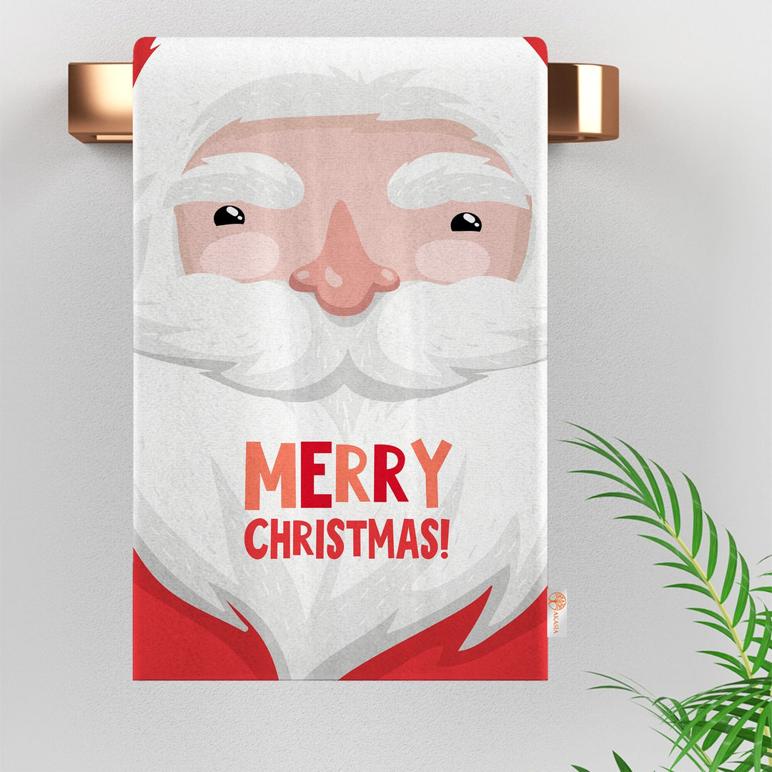 Santa Cat Dish Cloth|Merry Xmas Tea Towel|Happy New Year Kitchen Towel|Santa Claus Dishcloth|Winter Hand Towel|Xmas Print Rag