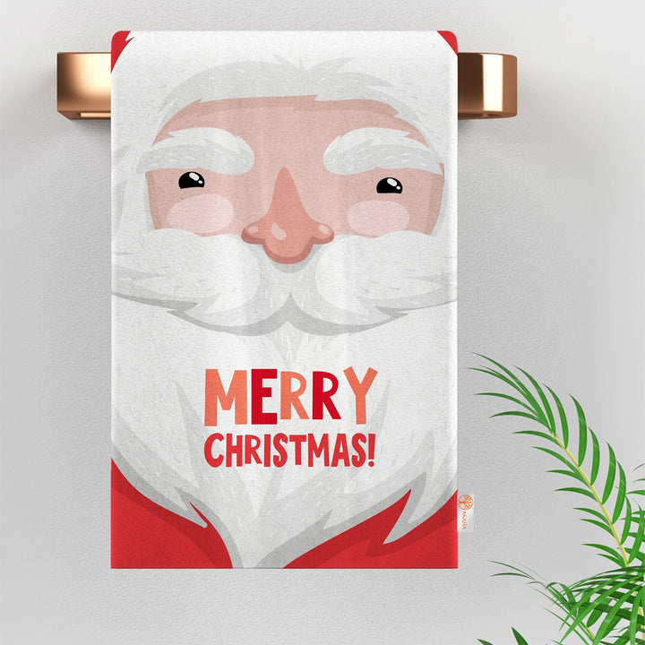 Santa Cat Dish Cloth|Merry Xmas Tea Towel|Happy New Year Kitchen Towel|Santa Claus Dishcloth|Winter Hand Towel|Xmas Print Rag