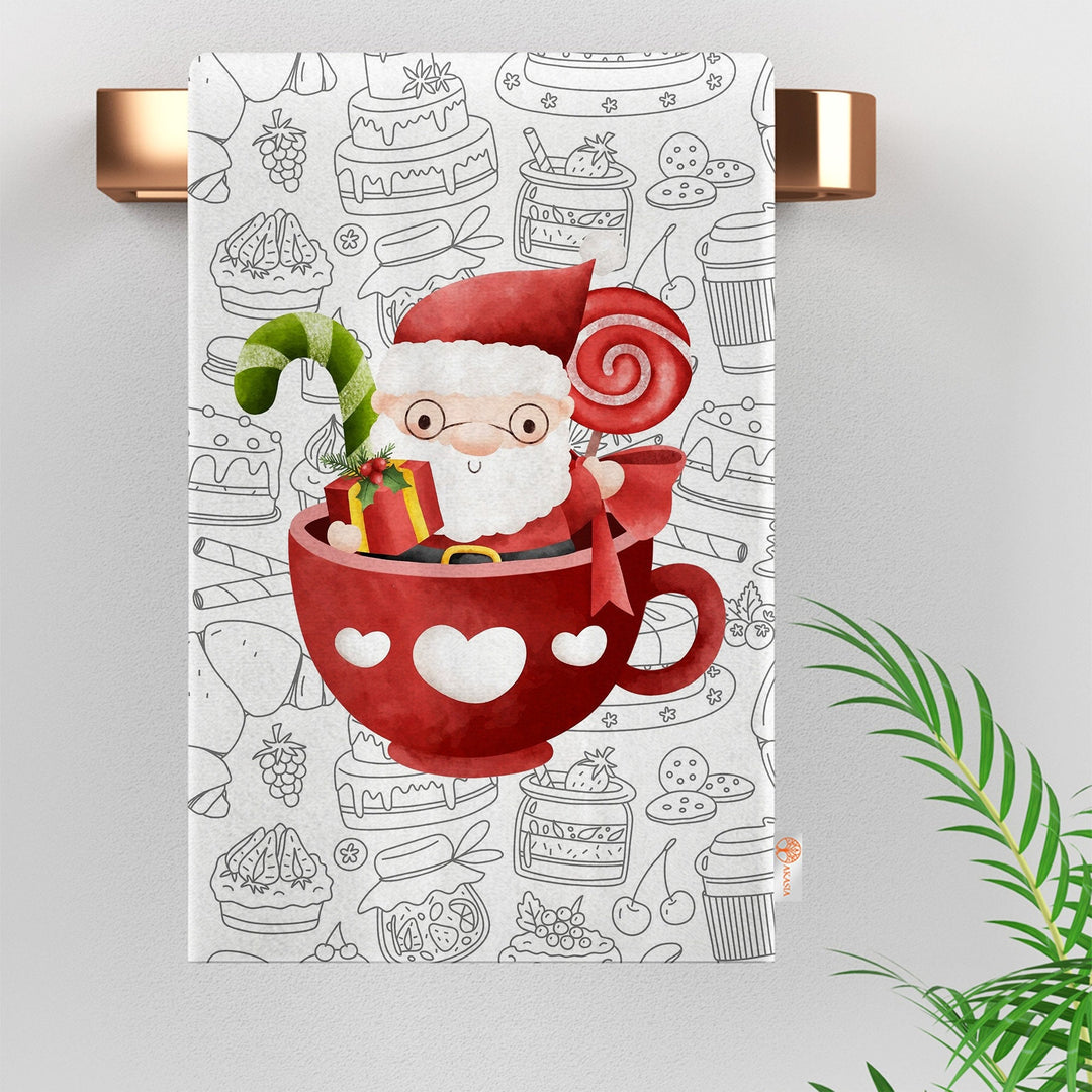 Christmas Tea Towel|Winter Hand Towel|Ho Ho Ho Dish Cloth|Noel Dishcloth|Dwarf Santa Cleaning Rag|Xmas Print Rag|Gnome Kitchen Towel