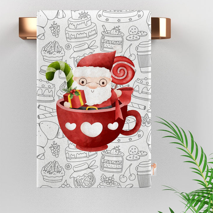 Christmas Tea Towel|Winter Hand Towel|Ho Ho Ho Dish Cloth|Noel Dishcloth|Dwarf Santa Cleaning Rag|Xmas Print Rag|Gnome Kitchen Towel