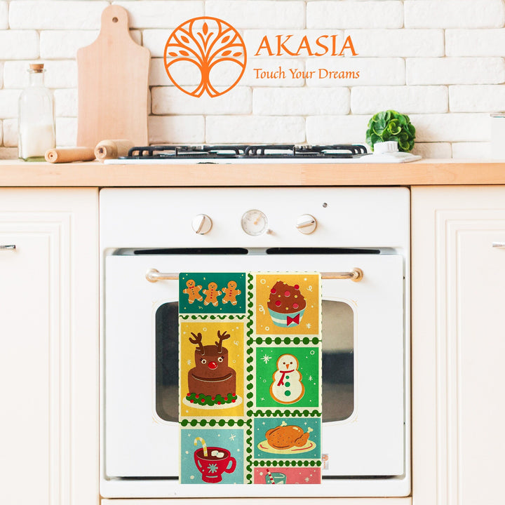 Christmas Tea Towel|Flower Hand Towel|Cake Cleaning Rag|Xmas Dishcloth|Cookie Dish Cloth|Berries Kitchen Towel|Winter Print Rag|Merry Xmas