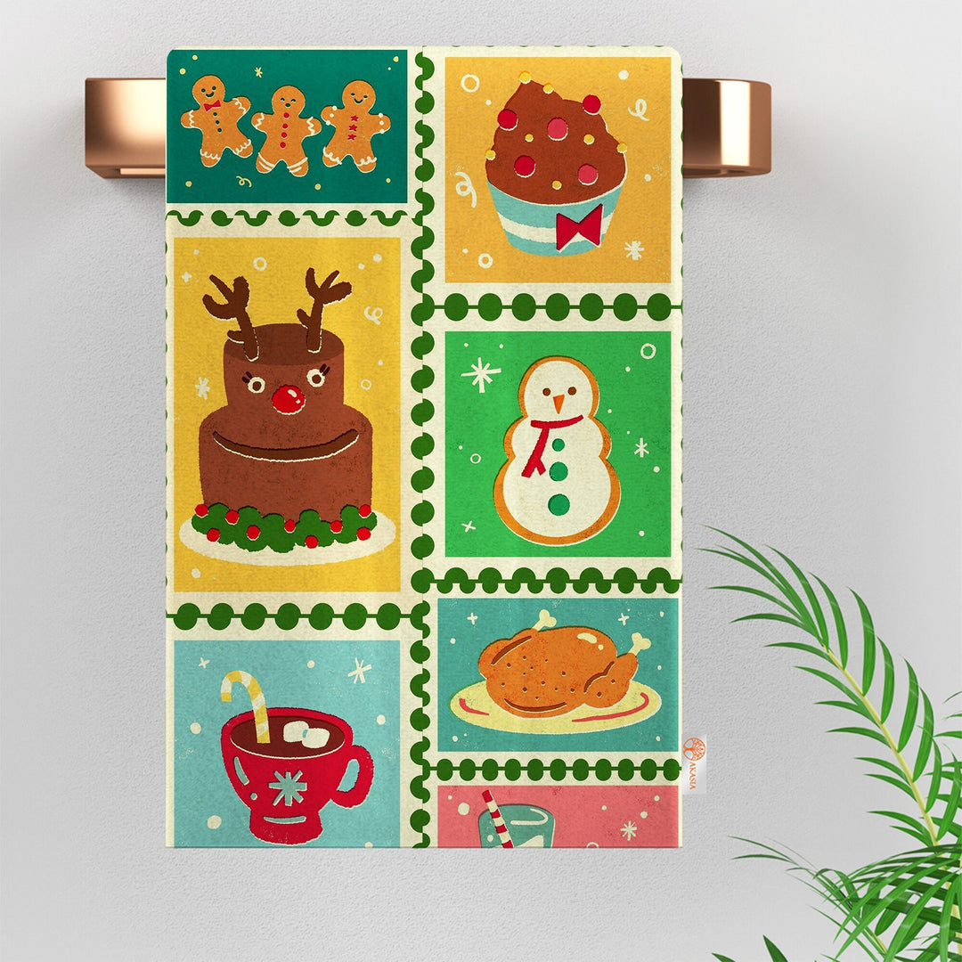 Christmas Tea Towel|Flower Hand Towel|Cake Cleaning Rag|Xmas Dishcloth|Cookie Dish Cloth|Berries Kitchen Towel|Winter Print Rag|Merry Xmas