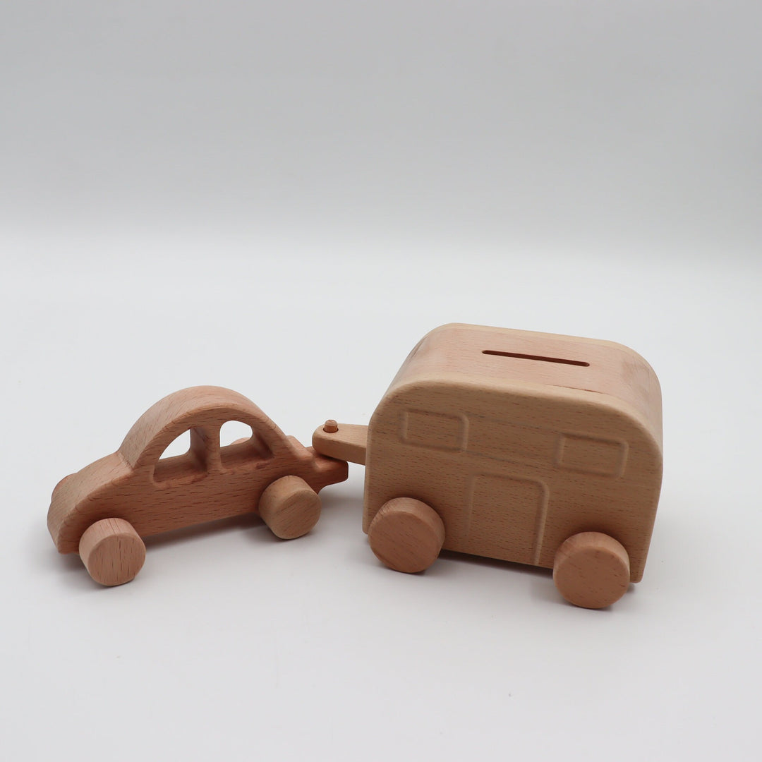 Wooden Caravan Piggy Bank|Wooden Handmade Coin Bank|Rustic Money Saving Duo|Money Box Car Toy for Kid|Baby Shower Gift|Xmas Gift