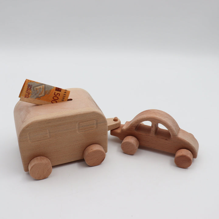 Wooden Caravan Piggy Bank|Wooden Handmade Coin Bank|Rustic Money Saving Duo|Money Box Car Toy for Kid|Baby Shower Gift|Xmas Gift