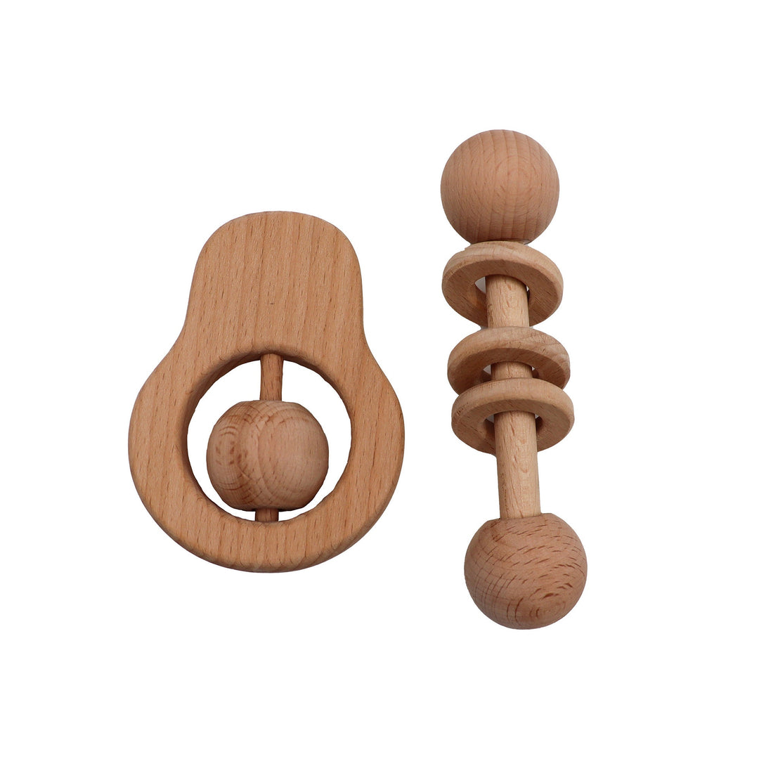 Piece of 2 Handmade Wooden Rattle Toys|Safe Baby Teething Toys|Educational Wooden Toy: Baby's First Rattle|Natural Baby Toy|Christmas Gifts|