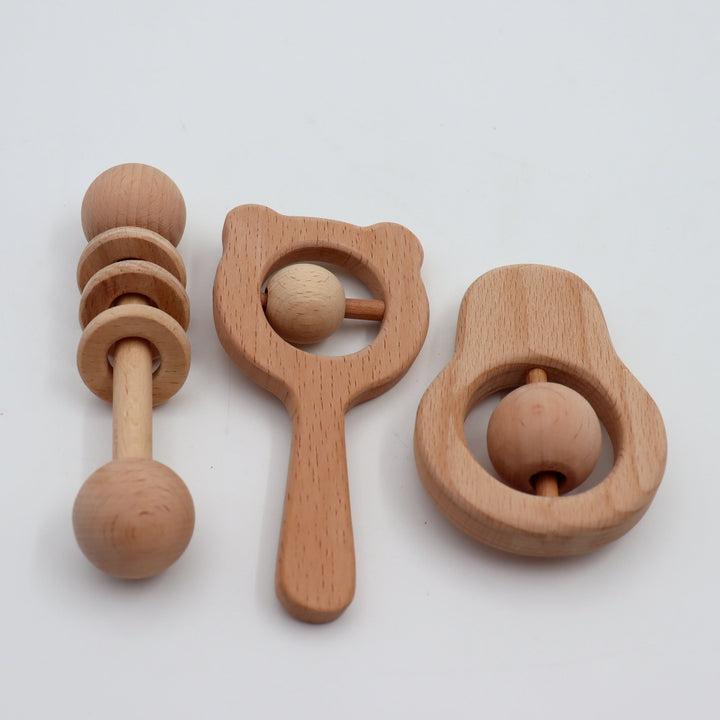 Piece of 2 Handmade Wooden Rattle Toys|Safe Baby Teething Toys|Educational Wooden Toy: Baby's First Rattle|Natural Baby Toy|Christmas Gifts|