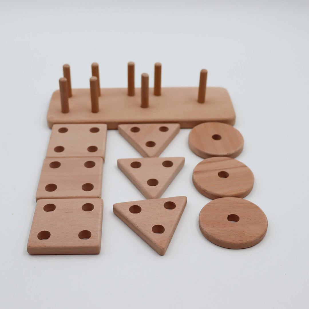 Wooden Educational Geometric Blocks|Learning Waldorf Toy|Montessori Natural Wood Toy|Kids Learning Puzzle Toy|Building Blocks|Toddler Gift|