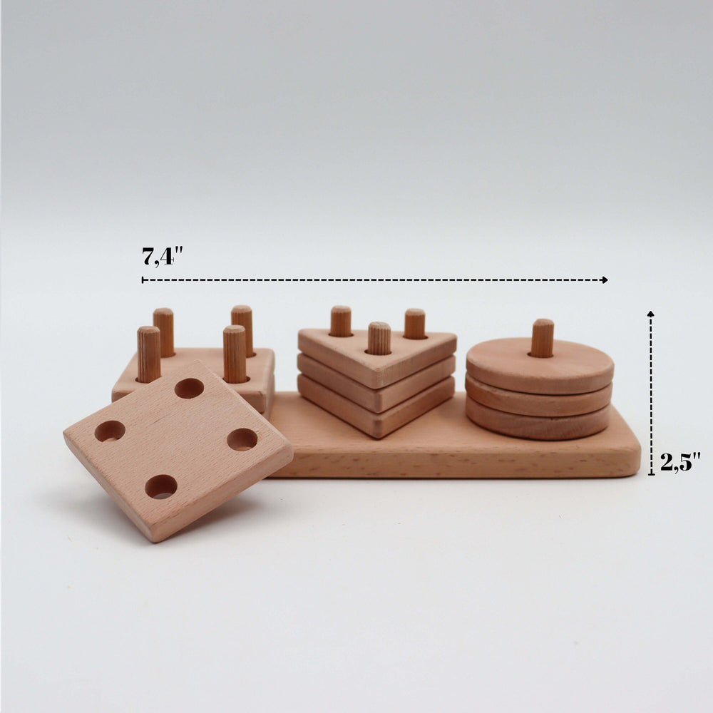 Wooden Educational Geometric Blocks|Learning Waldorf Toy|Montessori Natural Wood Toy|Kids Learning Puzzle Toy|Building Blocks|Toddler Gift|