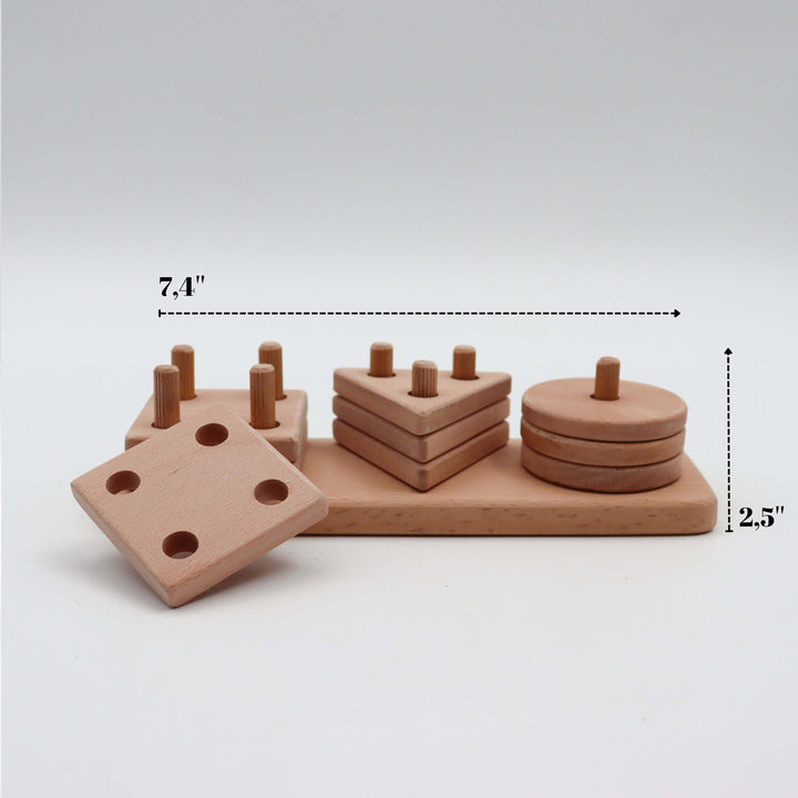 Wooden Educational Geometric Blocks|Learning Waldorf Toy|Montessori Natural Wood Toy|Kids Learning Puzzle Toy|Building Blocks|Toddler Gift|