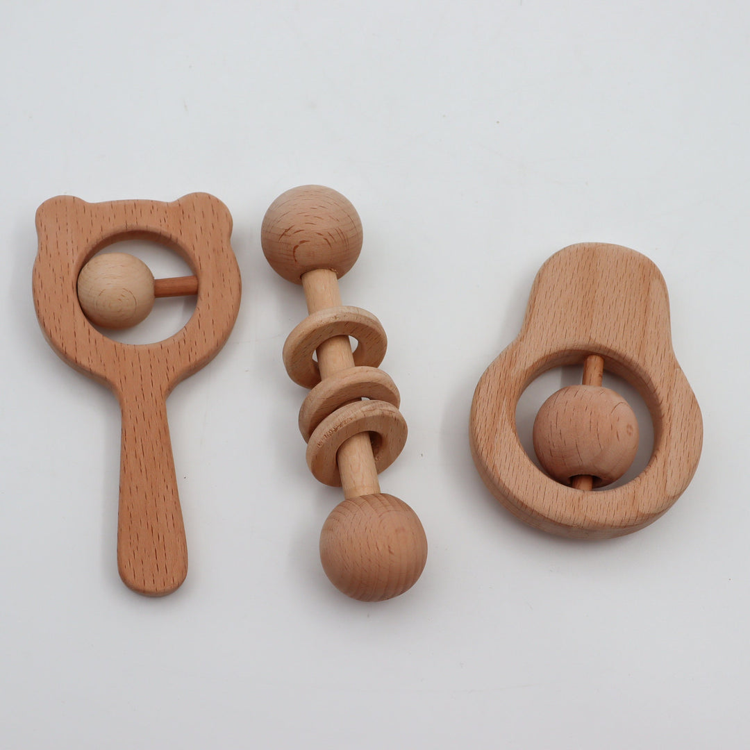 Piece of 2 Handmade Wooden Rattle Toys|Safe Baby Teething Toys|Educational Wooden Toy: Baby's First Rattle|Natural Baby Toy|Christmas Gifts|
