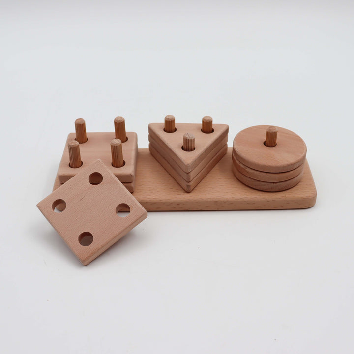 Wooden Educational Geometric Blocks|Learning Waldorf Toy|Montessori Natural Wood Toy|Kids Learning Puzzle Toy|Building Blocks|Toddler Gift|