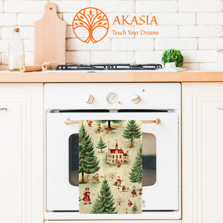 Christmas Hand Towel|Pine Tree Print Towel|Floral Xmas Dishcloth|Kitchen Cleaning Cloth|Bird Dust Remover|Cost-Effective Rag|Floral Towel