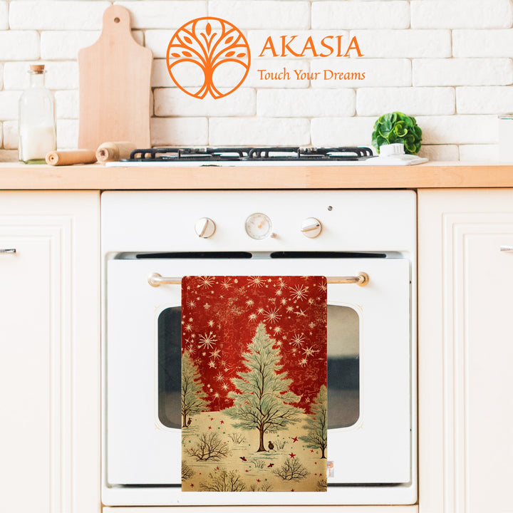 Christmas Hand Towel|Pine Tree Print Towel|Floral Xmas Dishcloth|Kitchen Cleaning Cloth|Bird Dust Remover|Cost-Effective Rag|Floral Towel