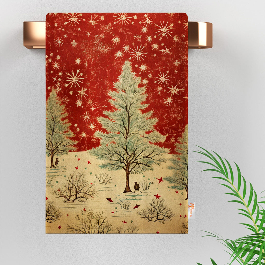 Christmas Hand Towel|Pine Tree Print Towel|Floral Xmas Dishcloth|Kitchen Cleaning Cloth|Bird Dust Remover|Cost-Effective Rag|Floral Towel