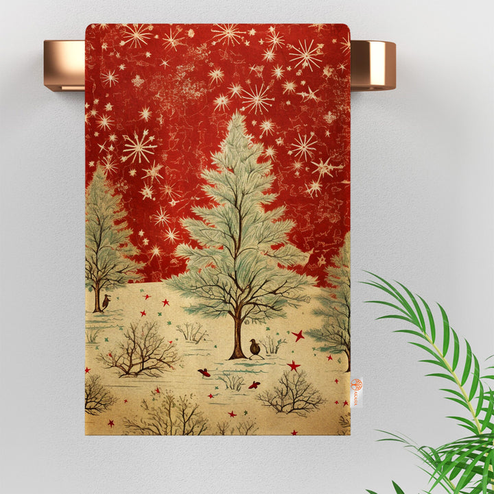Christmas Hand Towel|Pine Tree Print Towel|Floral Xmas Dishcloth|Kitchen Cleaning Cloth|Bird Dust Remover|Cost-Effective Rag|Floral Towel