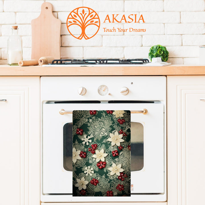 Floral Winter Towel|Lace Pattern Xmas Hand Towel|Christmas Dishcloth|Kitchen Cleaning Cloth|Dust Remover|Cost-Effective Rag|Floral Tea Towel