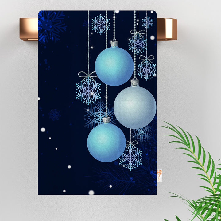 Xmas Hand Towel|Christmas Ornament Print Towel|Snowflake Dishcloth|Kitchen Cleaning Cloth|Dust Remover|Cost-Effective Rag|Bluish Tea Towel