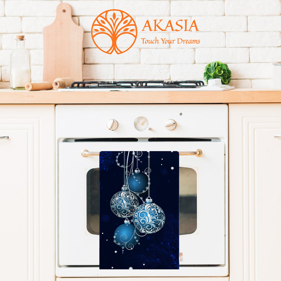 Xmas Hand Towel|Christmas Ornament Print Towel|Snowflake Dishcloth|Kitchen Cleaning Cloth|Dust Remover|Cost-Effective Rag|Bluish Tea Towel