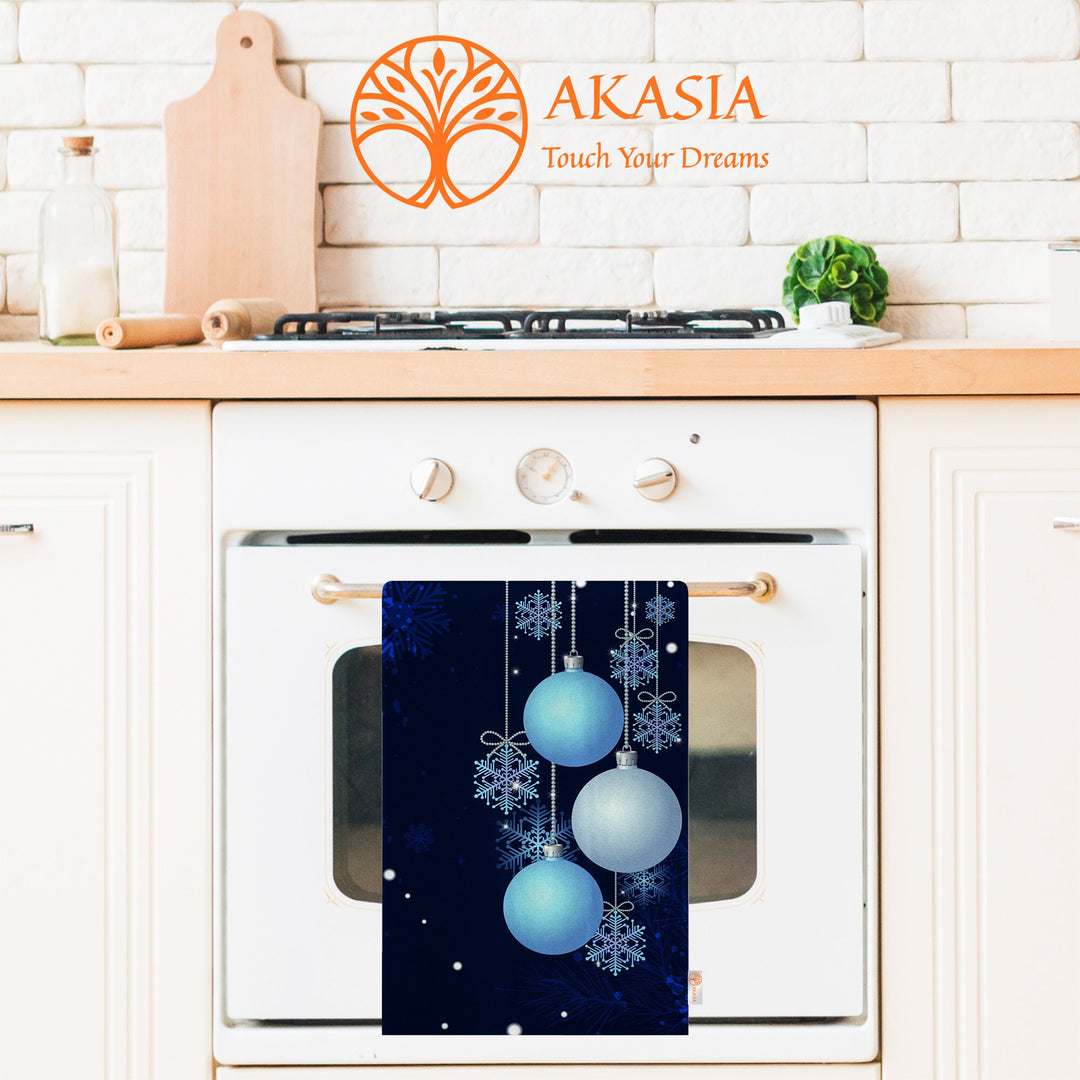 Xmas Hand Towel|Christmas Ornament Print Towel|Snowflake Dishcloth|Kitchen Cleaning Cloth|Dust Remover|Cost-Effective Rag|Bluish Tea Towel