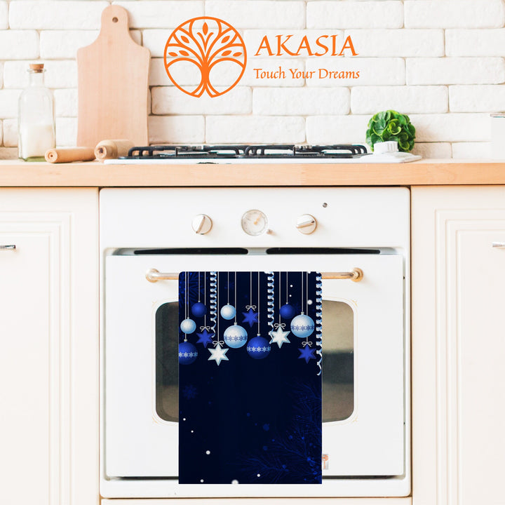 Xmas Hand Towel|Christmas Ornament Print Towel|Snowflake Dishcloth|Kitchen Cleaning Cloth|Dust Remover|Cost-Effective Rag|Bluish Tea Towel