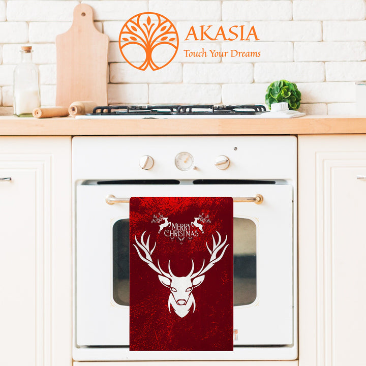 Christmas Hand Towel|New Year Tea Towel|Merry Xmas Dishcloth|Cute Deer Kitchen Cleaning Cloth|Joy Print Reusable Rag|Buckhorn Tea Towel