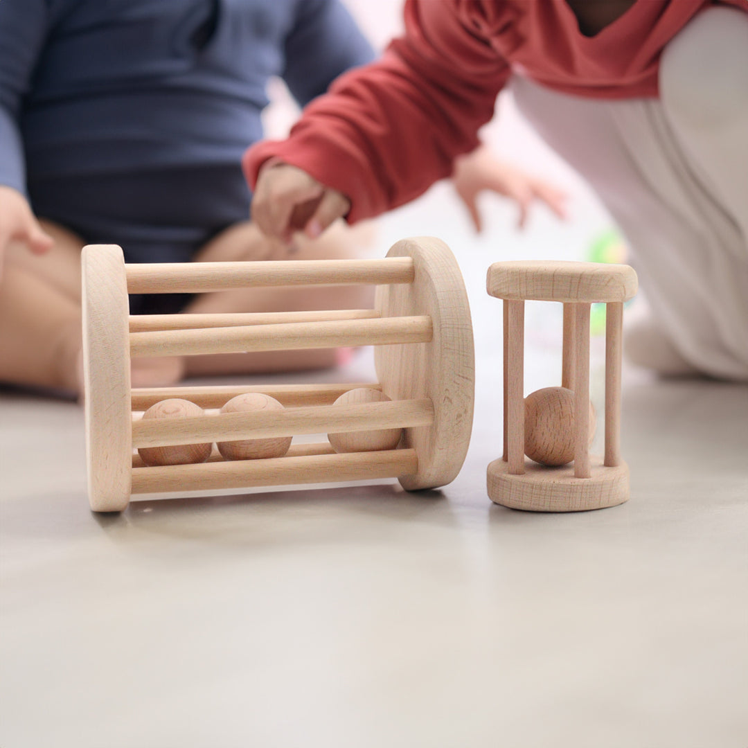 Set of 2 Wooden Ball Cylinder|Baby Rattle Toy|Kids Bell Cylinder|Montessori Rattle Roller|Organic Infant Toy|Wooden Safe Baby Birthday Gift