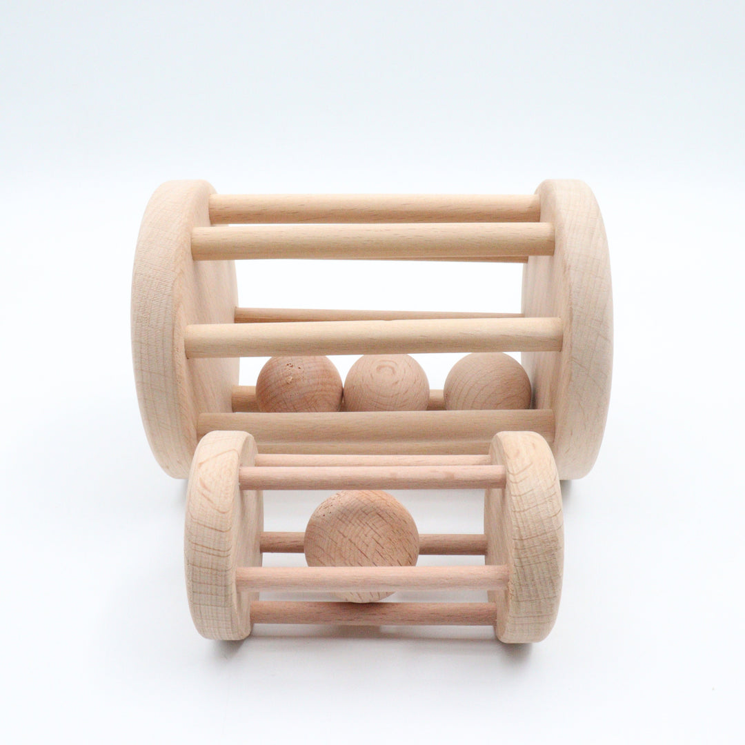 Set of 2 Wooden Ball Cylinder|Baby Rattle Toy|Kids Bell Cylinder|Montessori Rattle Roller|Organic Infant Toy|Wooden Safe Baby Birthday Gift