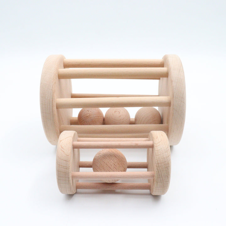 Set of 2 Wooden Ball Cylinder|Baby Rattle Toy|Kids Bell Cylinder|Montessori Rattle Roller|Organic Infant Toy|Wooden Safe Baby Birthday Gift