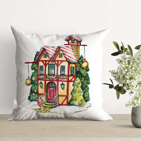 Christmas Pillow Cover|Scarf Throw Pillowcase|Xmas Tree Outdoor Pillow Case|Winter Sofa Decor|Miniature House Cushion Case|Seasonal Cushion