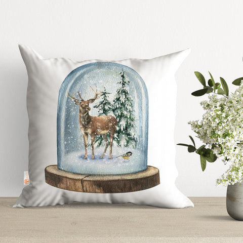 Winter Pillow Cover|Xmas Deer Throw Pillow|Pine Tree Sofa Decor|Animal Print Outdoor Pillow Case|Snow Cushion Case|Christmas Cushion Cover