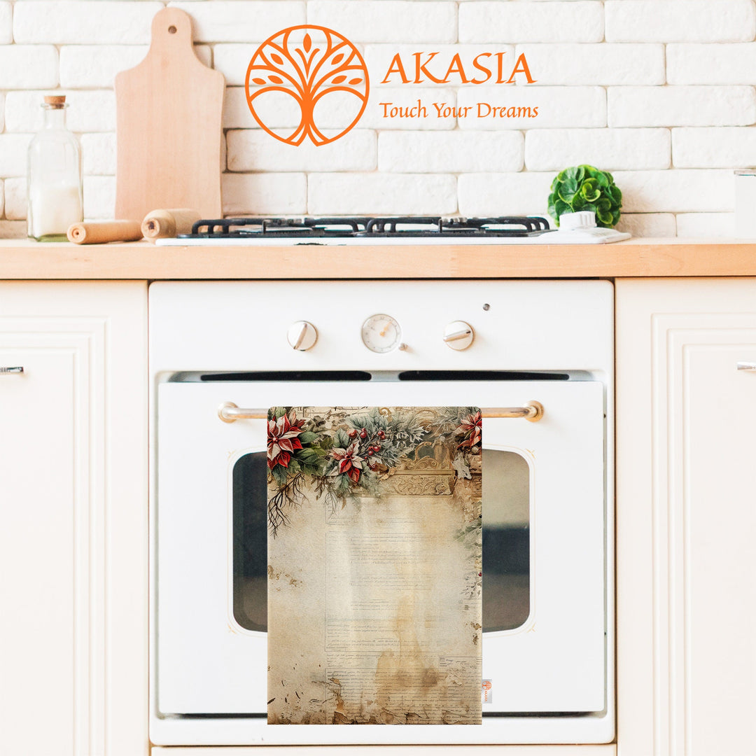 Xmas Hand Towel|Santa Claus Print Towel|Floral Christmas Dishcloth|Kitchen Cleaning Cloth|Dust Remover|Cost-Effective Rag|Floral Tea Towel