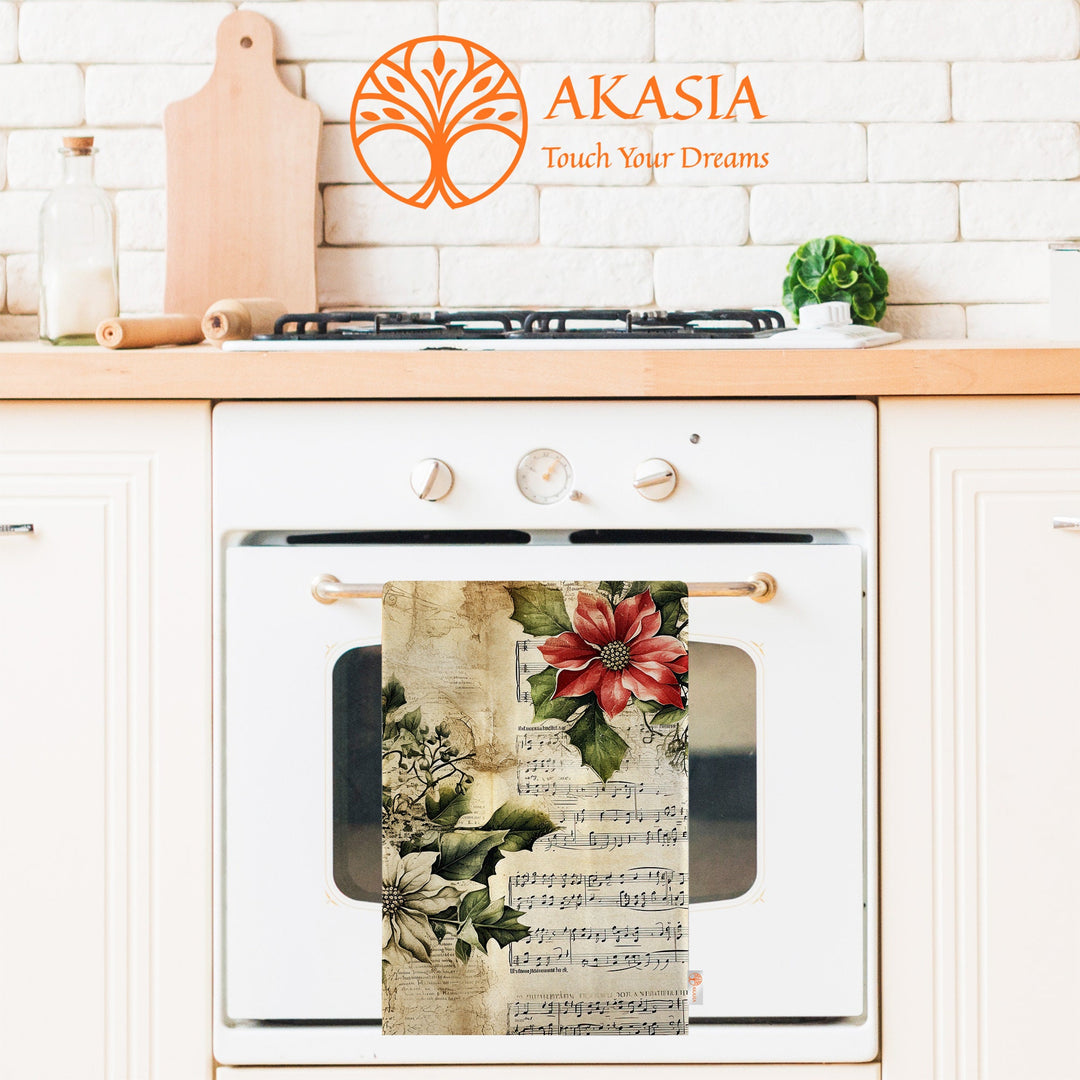 Xmas Hand Towel|Santa Claus Print Towel|Floral Christmas Dishcloth|Kitchen Cleaning Cloth|Dust Remover|Cost-Effective Rag|Floral Tea Towel