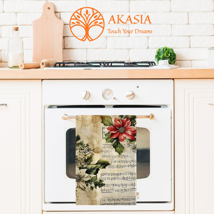 Xmas Hand Towel|Santa Claus Print Towel|Floral Christmas Dishcloth|Kitchen Cleaning Cloth|Dust Remover|Cost-Effective Rag|Floral Tea Towel