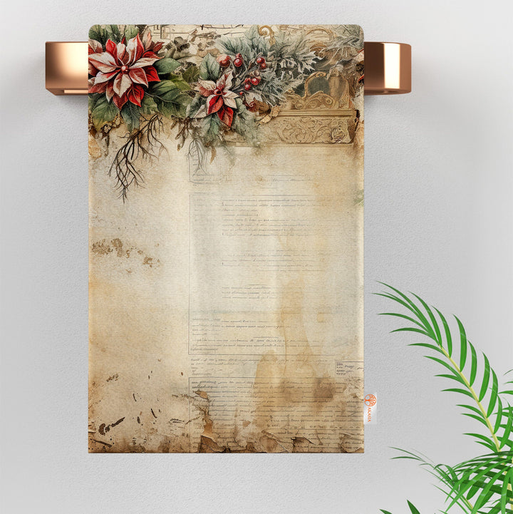 Xmas Hand Towel|Santa Claus Print Towel|Floral Christmas Dishcloth|Kitchen Cleaning Cloth|Dust Remover|Cost-Effective Rag|Floral Tea Towel