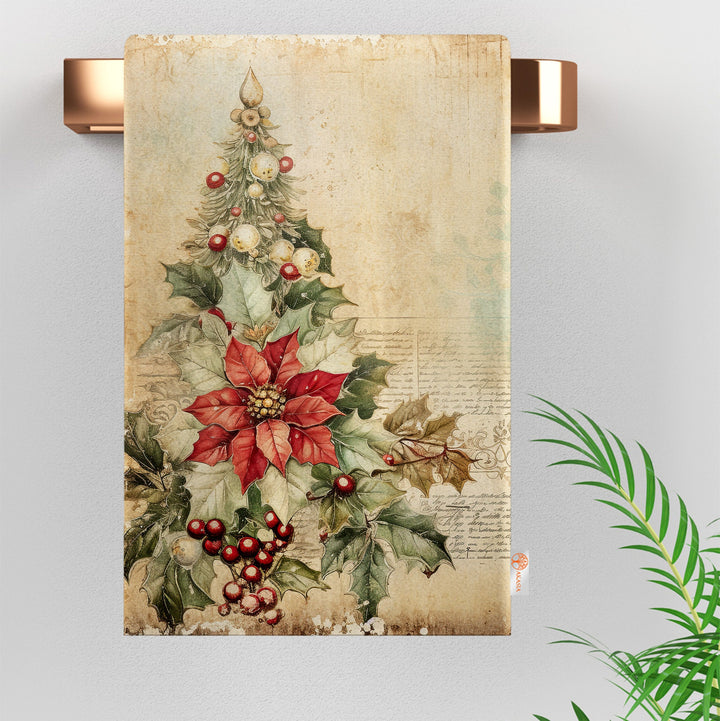 Xmas Hand Towel|Santa Claus Print Towel|Floral Christmas Dishcloth|Kitchen Cleaning Cloth|Dust Remover|Cost-Effective Rag|Floral Tea Towel