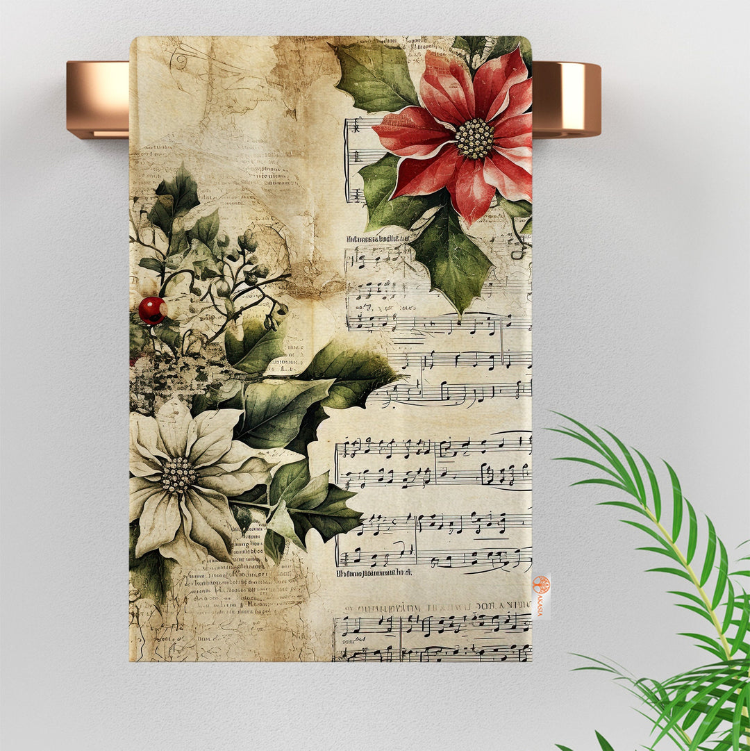 Xmas Hand Towel|Santa Claus Print Towel|Floral Christmas Dishcloth|Kitchen Cleaning Cloth|Dust Remover|Cost-Effective Rag|Floral Tea Towel