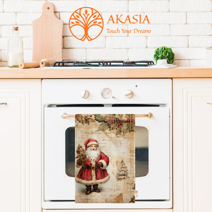 Xmas Hand Towel|Santa Claus Print Towel|Floral Christmas Dishcloth|Kitchen Cleaning Cloth|Dust Remover|Cost-Effective Rag|Floral Tea Towel