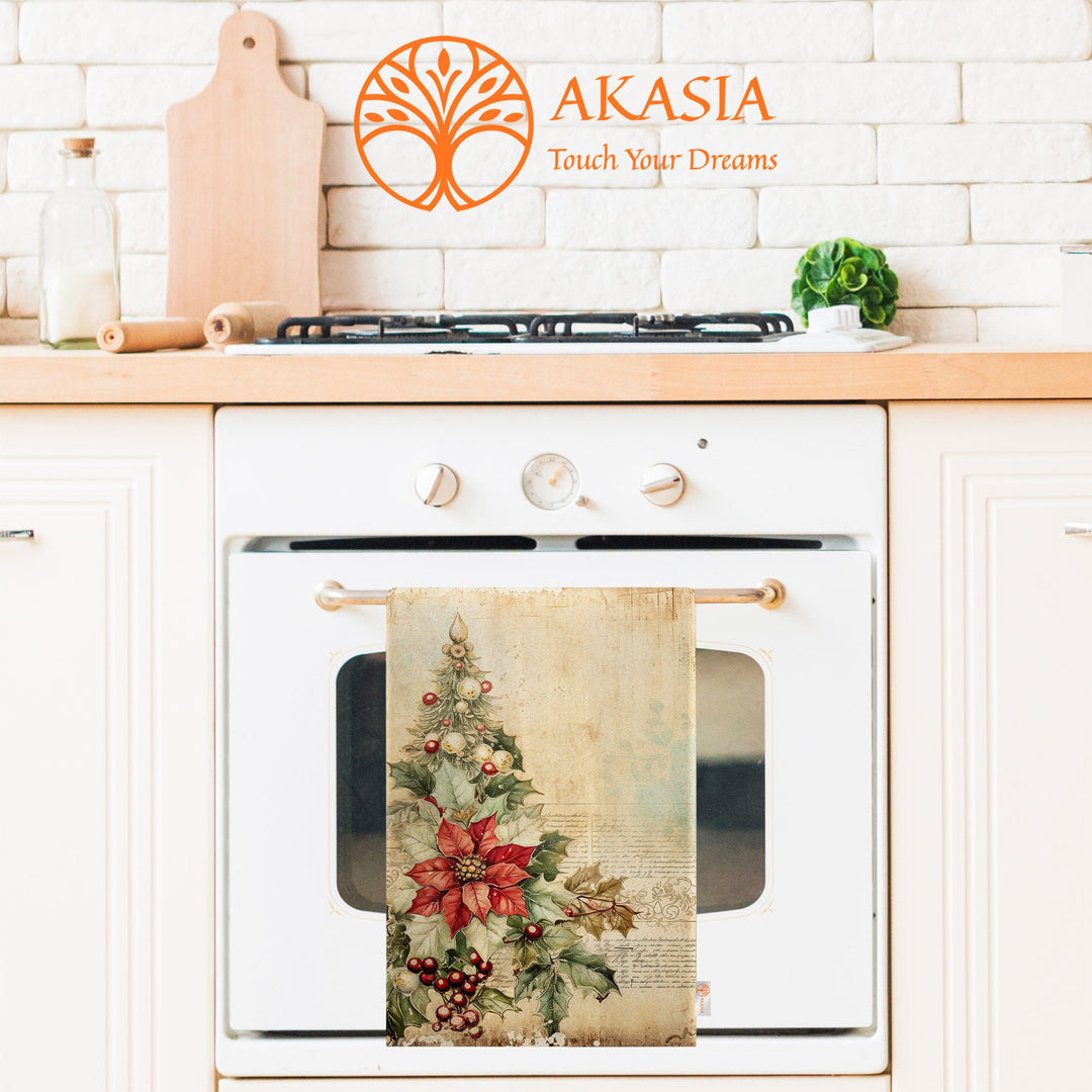 Xmas Hand Towel|Santa Claus Print Towel|Floral Christmas Dishcloth|Kitchen Cleaning Cloth|Dust Remover|Cost-Effective Rag|Floral Tea Towel