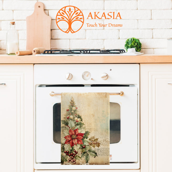 Xmas Hand Towel|Santa Claus Print Towel|Floral Christmas Dishcloth|Kitchen Cleaning Cloth|Dust Remover|Cost-Effective Rag|Floral Tea Towel