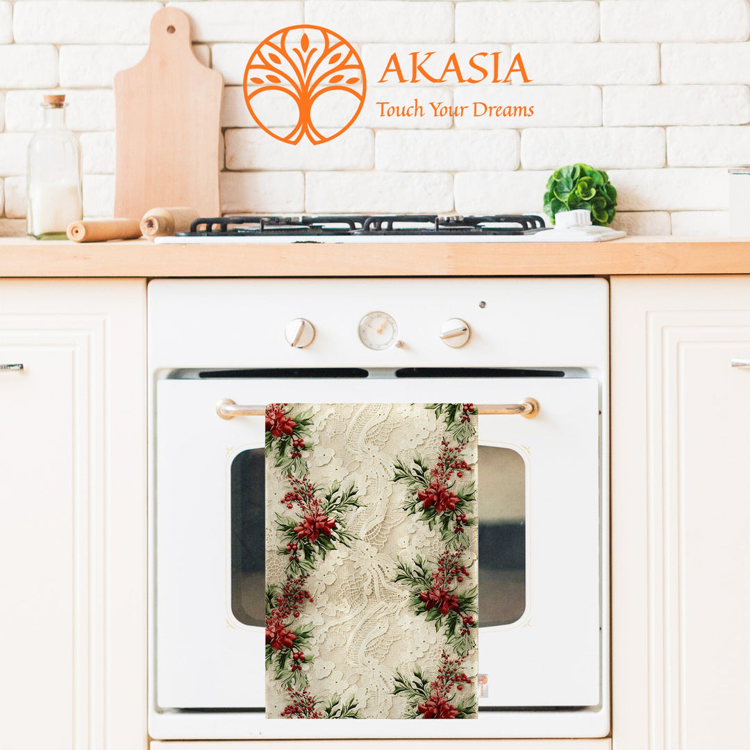 Floral Winter Towel|Lace Pattern Xmas Hand Towel|Christmas Dishcloth|Kitchen Cleaning Cloth|Dust Remover|Cost-Effective Rag|Floral Tea Towel